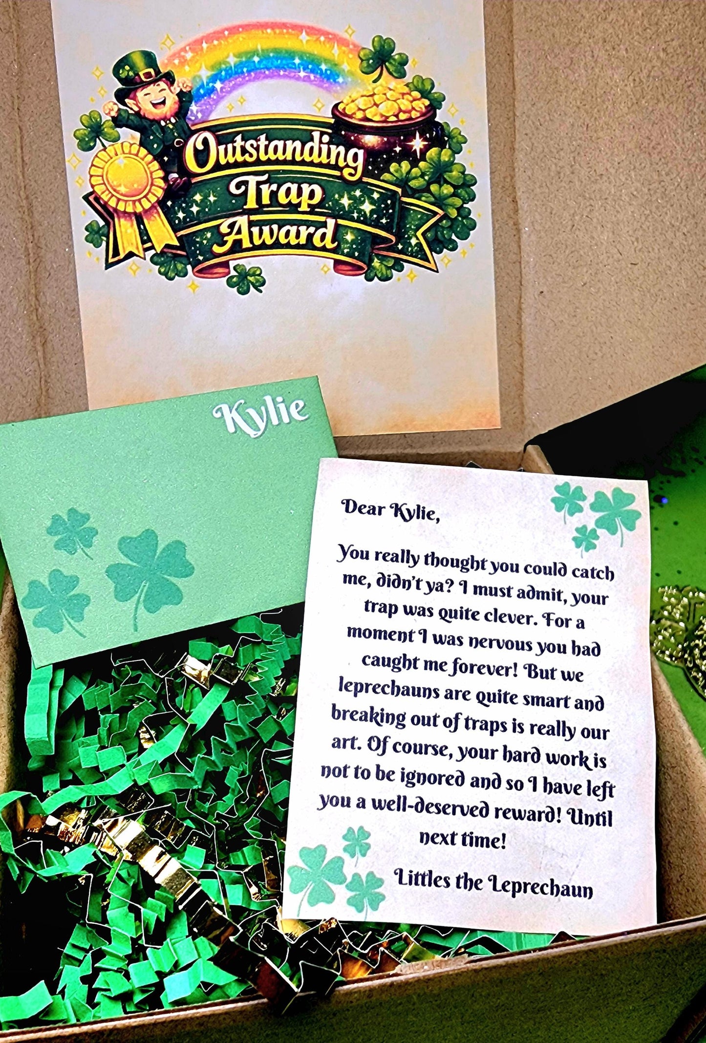 Leprechaun Trap Award Box – Gold Coin, Personalized Letter & St. Patrick’s Day Surprise