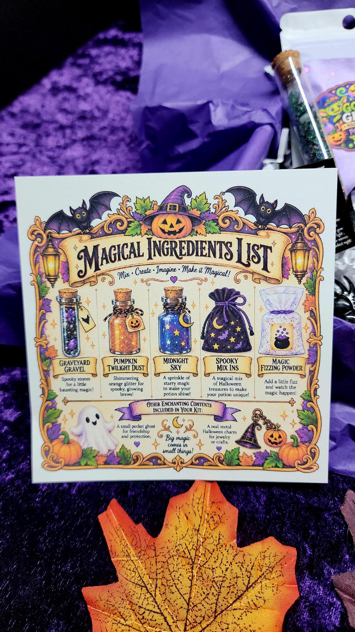 Halloween Magic Potion Kit – Fizzing Mix, Metal Charm, Pocket Ghost (Kids Craft)