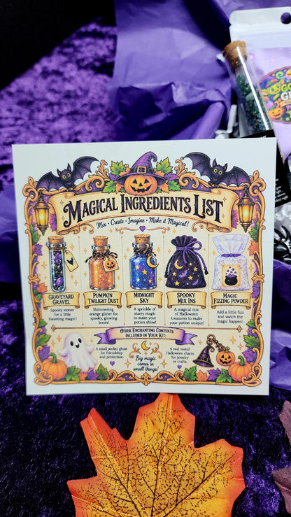 Halloween Magic Potion Kit – Fizzing Mix, Metal Charm, Pocket Ghost (Kids Craft)